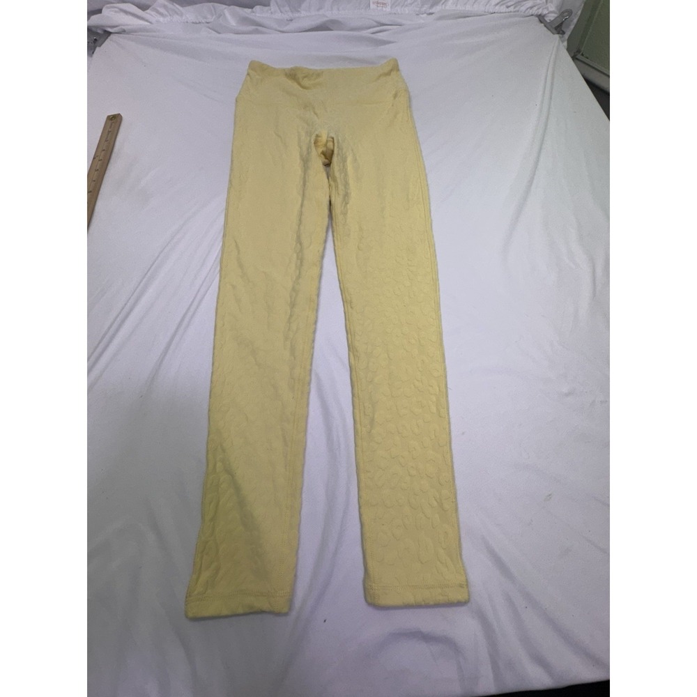 Mono B Yellow Leopard Textured Leggings Sz Small High Rise Stretch Work‎ Out